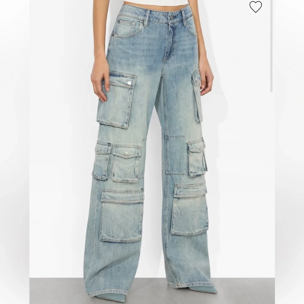 Alice + Olivia Light Blue Wide Leg Cargo Jeans sz 24 - Picture 3 of 12